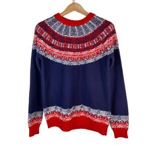 ASOS US Size 0 Red White Blue Fair Isle Pullover Crew Neck Sweater *